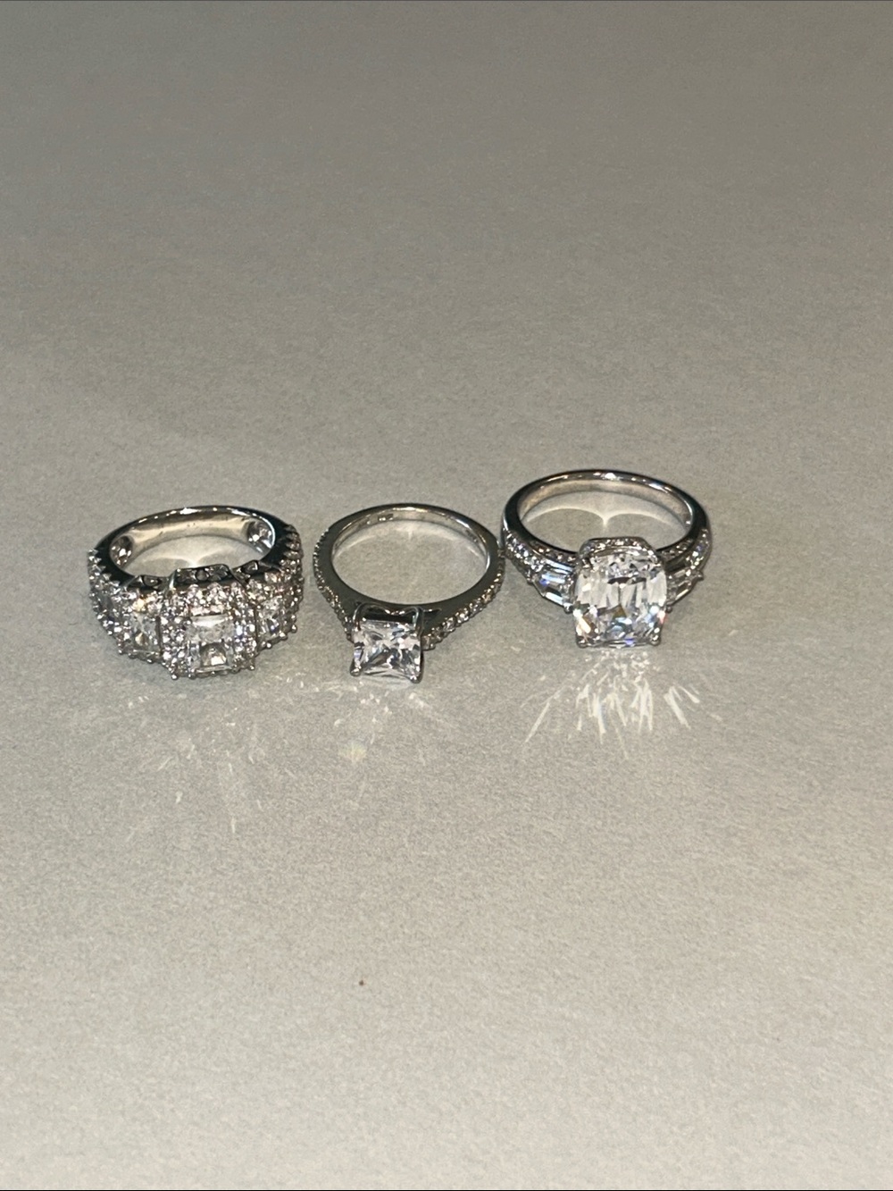 Vintage Sterling Silver 925 Clear Simulated Diamond Ring Lot Trio Set 17g Sizes